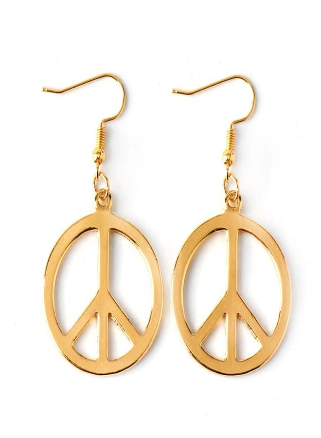 Soyzvteo Peace Sign Pendant Necklace and Earrings Set - Silver Gold Hippie Costume Jewelry for Women Men - Boho 60s 70s Party Accessories - Rope Set/Gold - Image 3